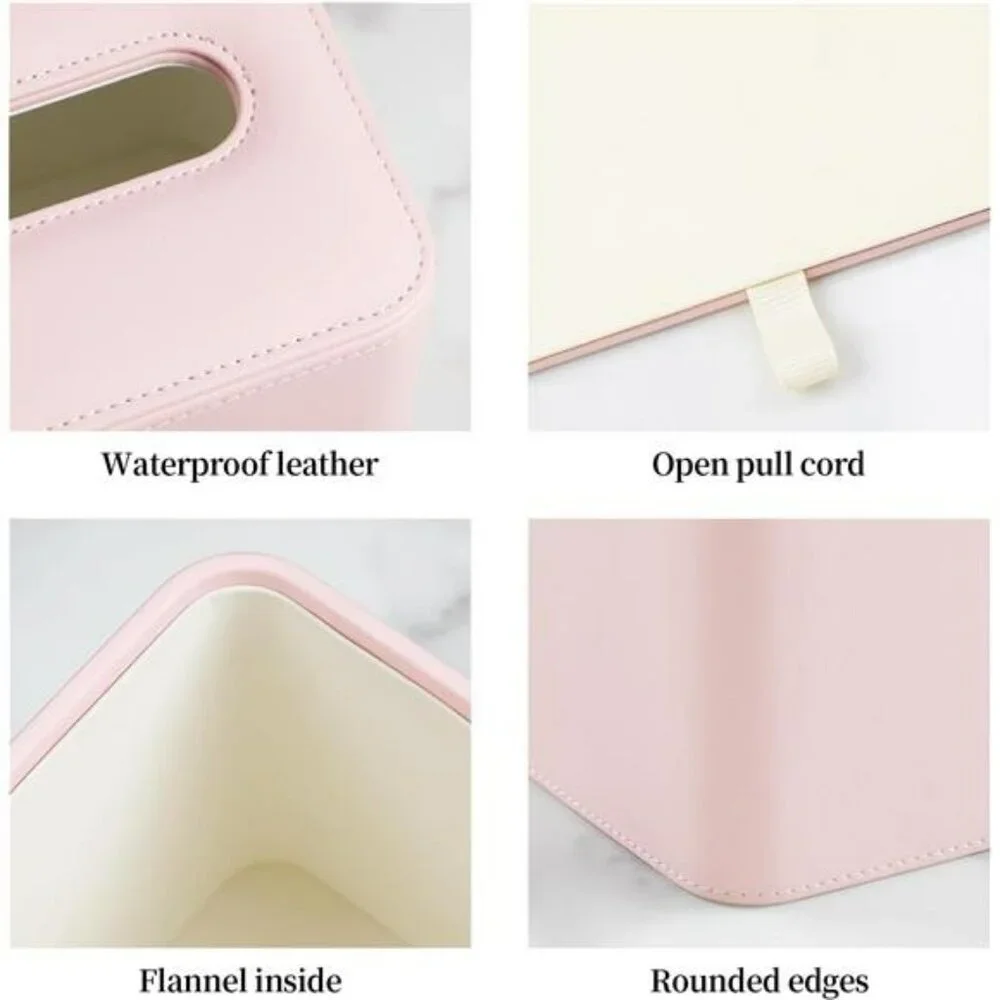 Pink PU leather tissue box cover square tissue holder bathroom bedroom office